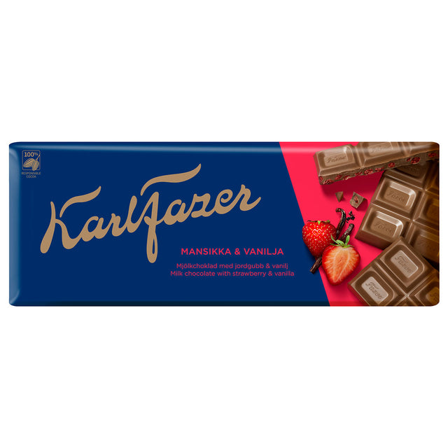 Karl Fazer Mansikkaa & vaniljaa ja maitosuklaata 190 g - Fazer Store FI