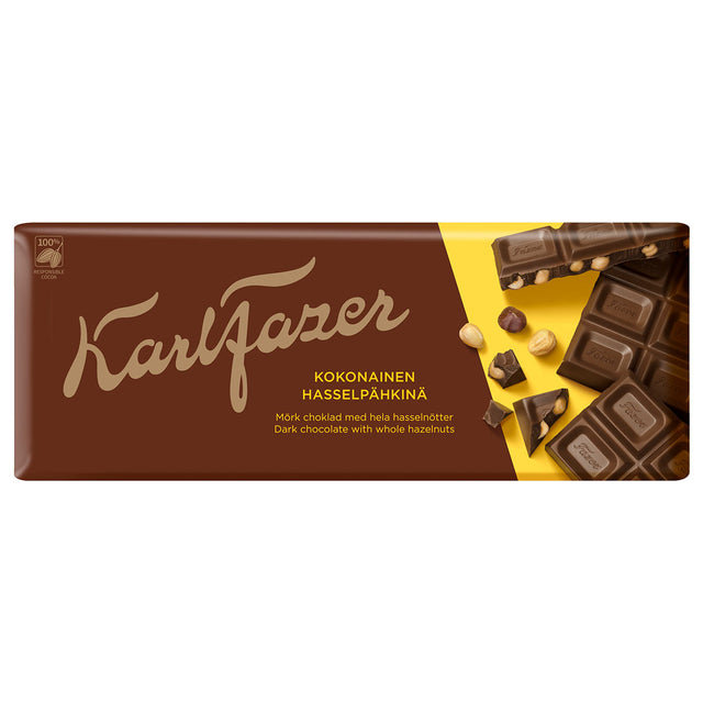 Karl Fazer Kokonainen Hasselpähkinä tumma suklaa 200 g suklaalevy - Fazer Store