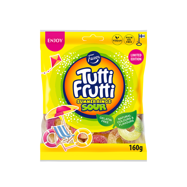 Fazer Tutti Frutti Summer Rings Sour karkkipussi 160g - Fazer Store