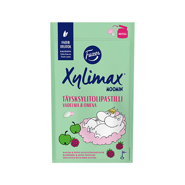 Xylimax Moomin vadelma ja omena täysksylitolipastillit 85g