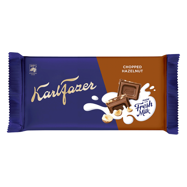 Karl Fazer maitosuklaata ja hasselpähkinärouhetta 145 g - Fazer Store