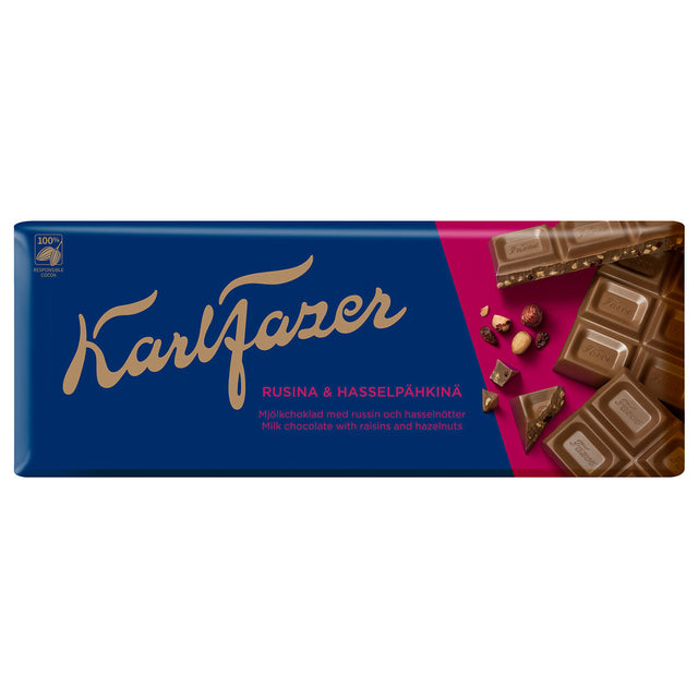 Karl Fazer Rusinoita & hasselpähkinää ja maitosuklaata 200 g - Fazer Store FI